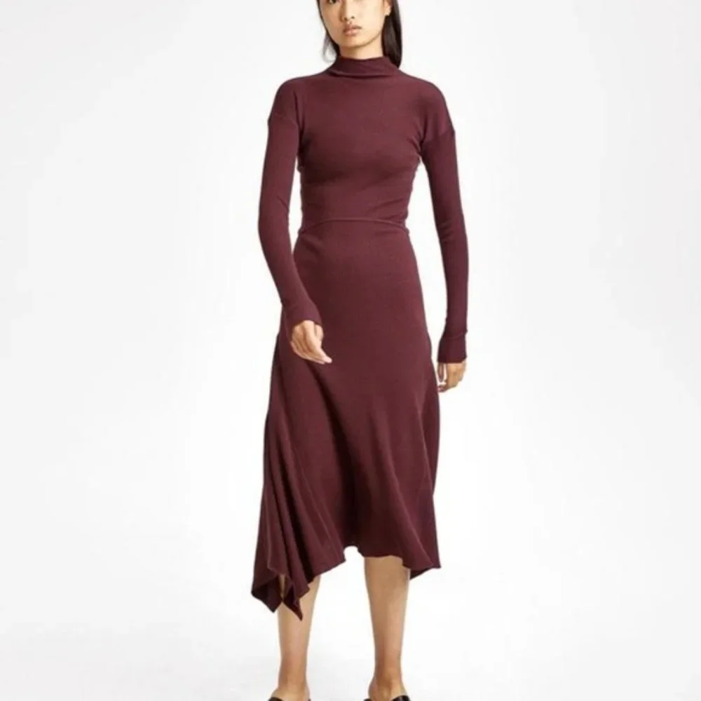 Theory Panel Knit Dress Dark Current Burgundy Fitted Sweater Assymetric‎ Dress P - Picture 6 of 6